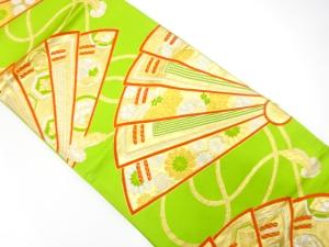 アンティーク　桧扇に桐・菊模様織り出し袋帯（材料）